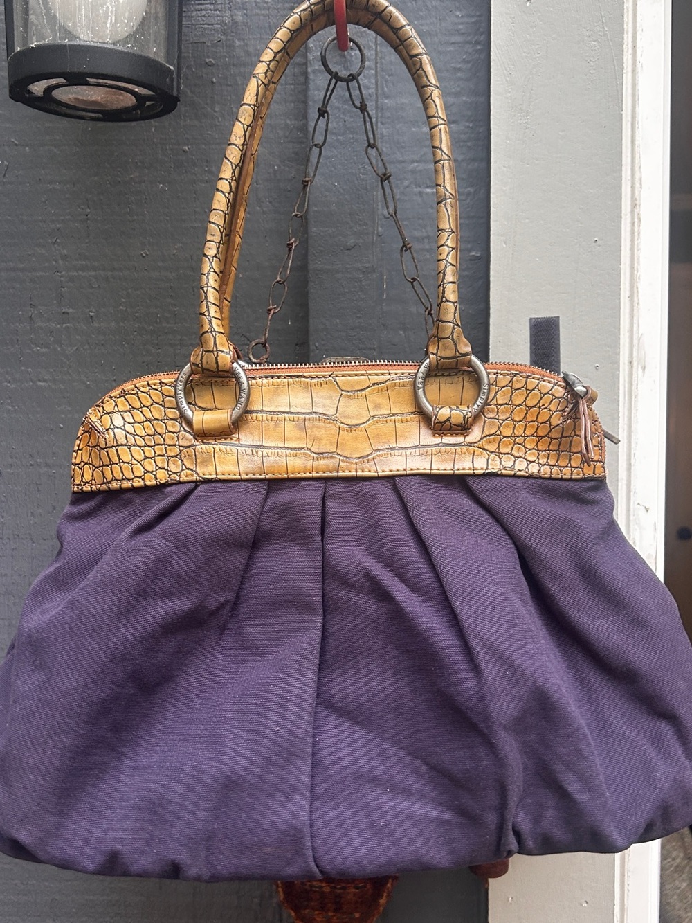 Simply Vera Vera Wang Tan Croc-Embossed Shoulder Bag with Silver Ring Hardware